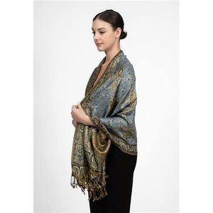 Beige/Gray/Gold Reversible Paisley Shimmering Lurex Pashmina Scarf Wrap Shawl main image 0